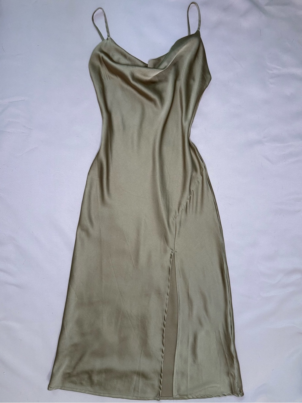 Paper Heart Anthropologie - NWOT Satin Slip Dress Olive Cowl Neck - Size S